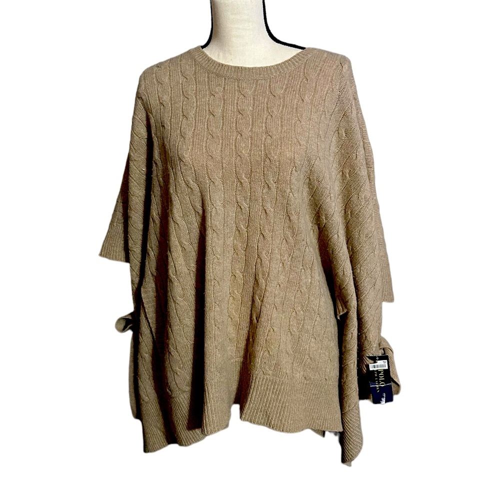 Polo Ralph Lauren, beige, soft, brown cable knit poncho.